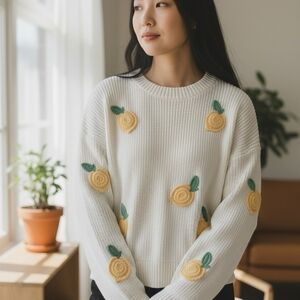 Cynthia Rowley Cream Sweater with Lemon Accents
